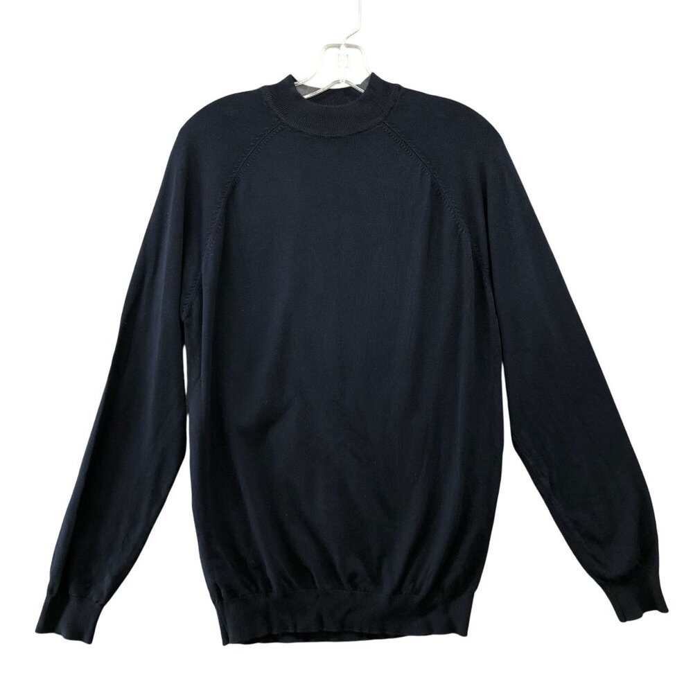 Zara Lightweight Sweater Mens M Navy Blue Stretch Mock Neck‎ Tight Knit